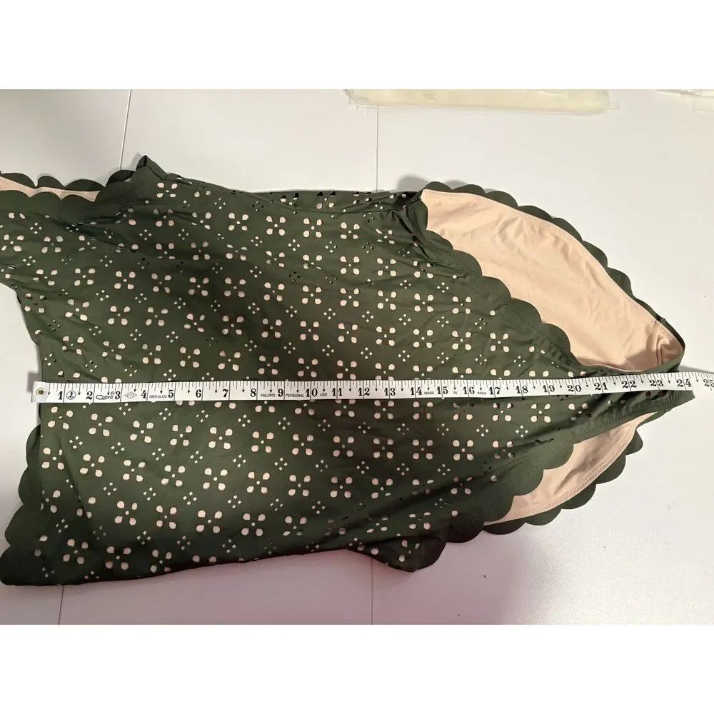 One Shoulder One Piece Olive Green Scallop Trim Swimsuit